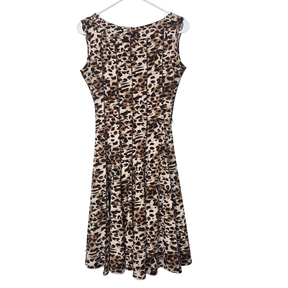 Haani Petite Vintage Leopard Print Sleeveless Fit Flare Dress Brown Tan PS